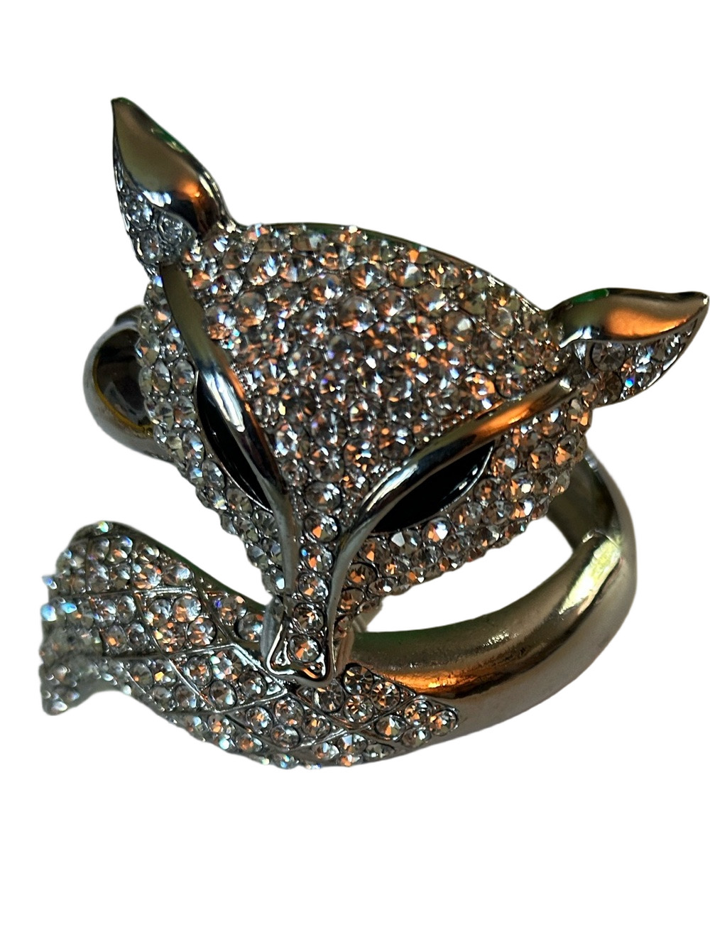 Crystal-Embellished Silver Fox Wrap Bracelet